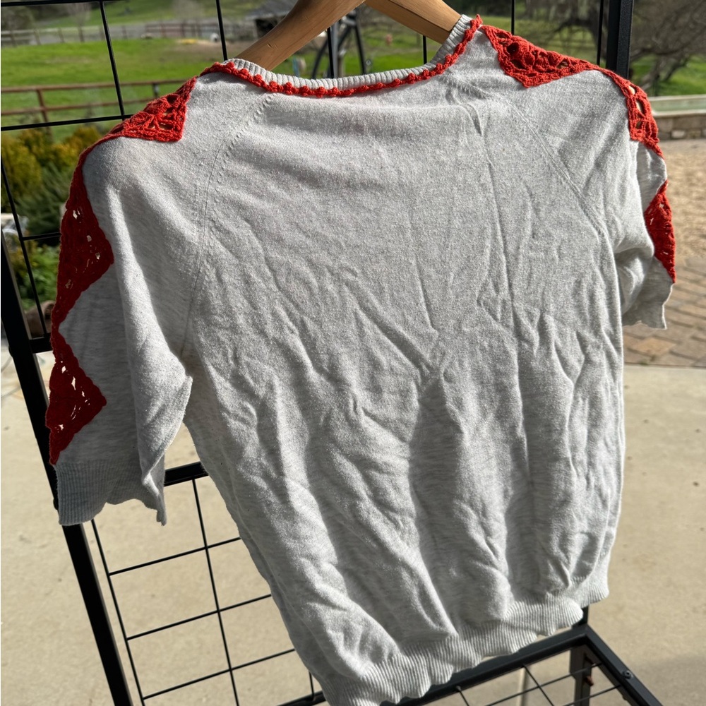 Tory Burch Gray Top with Red Accents - Picture 6 of 6